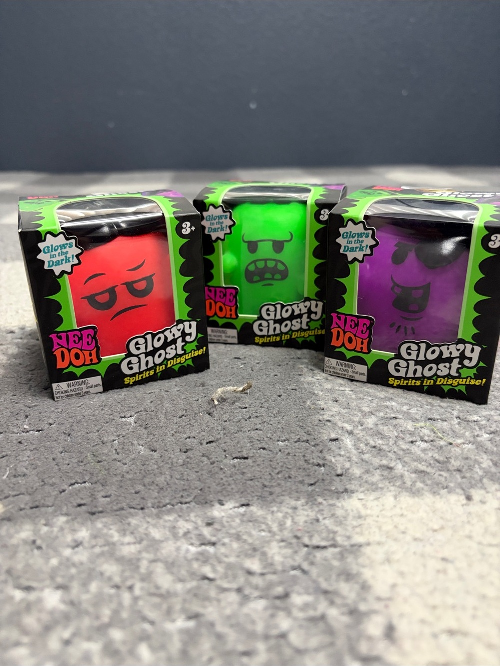 Needoh Glowy Ghost Stress Ball - Red, Green, Purple bundle